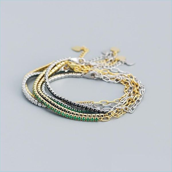 

link chain authentic 925 sterling sier chain bracelet for women girls wedding party gifts colorf cz zircon bracelets drop bdegarden dhqcy, Black