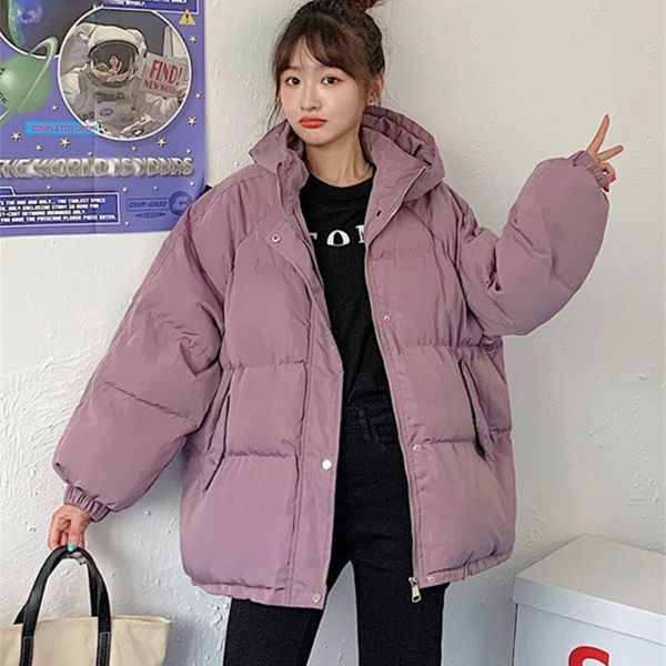 

women's down parkas winter coat women cottonpadded jacket female korean hooded loose harajuku jacket women warm thick short parkas muje, Black