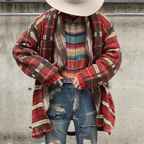 

men's sweaters plus size knitted long sleeve men casual loose cardigan autumn winter open front plaid printed cardigan sweater outerwea, White;black