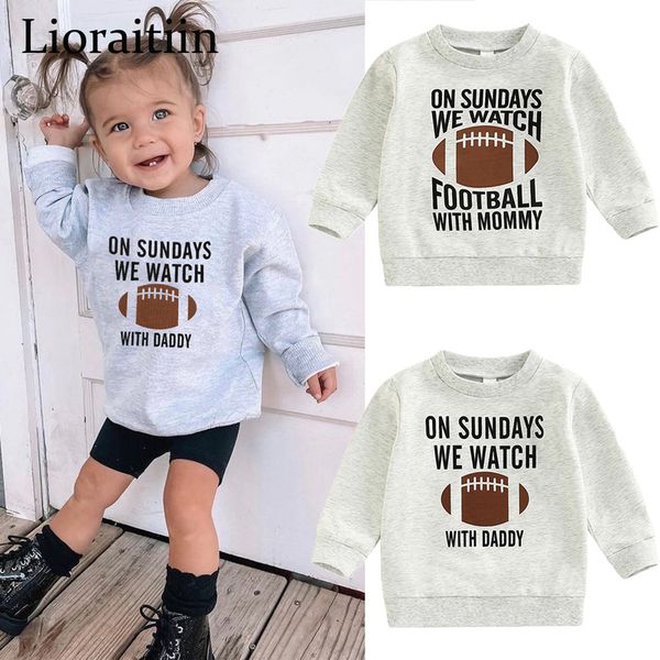 

pullover -09-02 lioraitiin 0-6years toddler kids girl boy sweatshirt ball season daddy mommy letters football print pullover 220919, Blue