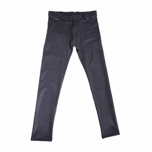 

men's pants men tight-ftting mid waist pencil pu faux leather casual trousers motorcycle elastic 20% shaping thin leg skinny leggings1, Black