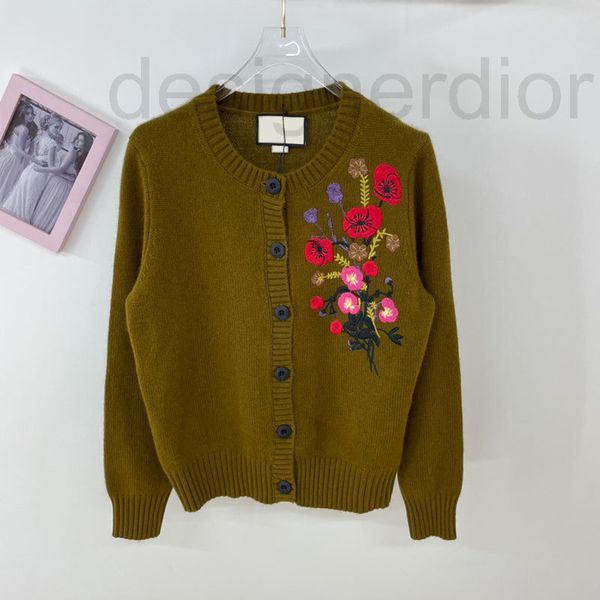 

women's sweaters designer g family coffee color round neck single breasted long sleeve flower embroidery loose casual temperament knitw, White;black