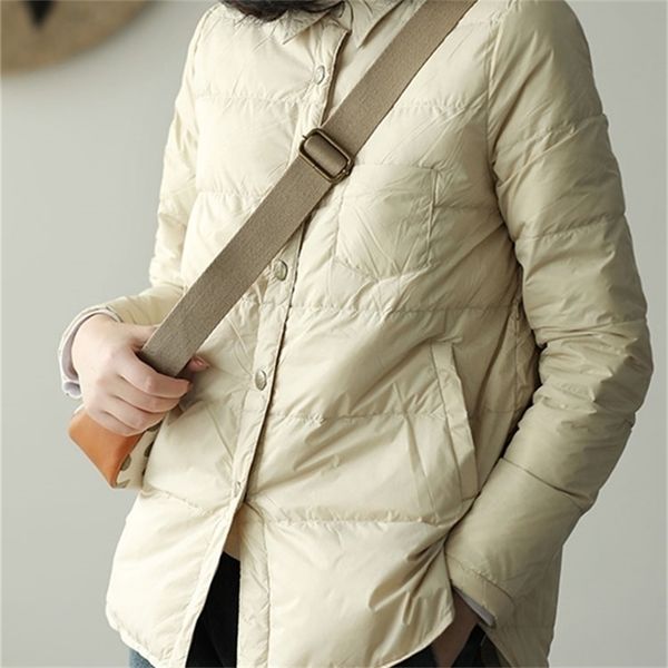 

women's down parkas fitaylor autumn winter women turn collar coat ultra light 90% white duck jacket single breasted windproof 220916, Black