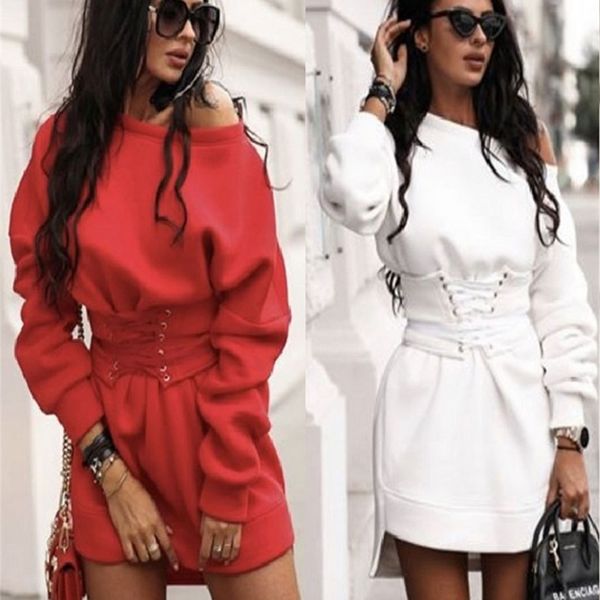 

casual dresses autumn winter o neck long sleeve womens sweatshirt fashion solid loose pocket ladies vestidos 220919, Black;gray