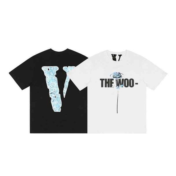 

designer t-shirts 2022 summer fashion vlonee pop smoke branded the woo rose print back large short sleeve t-shirt summer trend, White;black