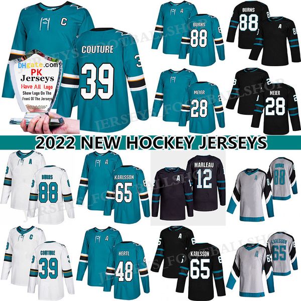 

39 logan couture reverse retro jersey 65 erik karlsson 28 timo meier 48 tomas hertl 88 brent burns 12 patrick marleau hockey jerseys, Black;red