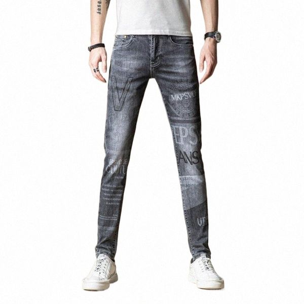 

men's pants 2021 summer fashion brand net red taurus embroidered jeans personality small leg hole slim 08o2#, Black