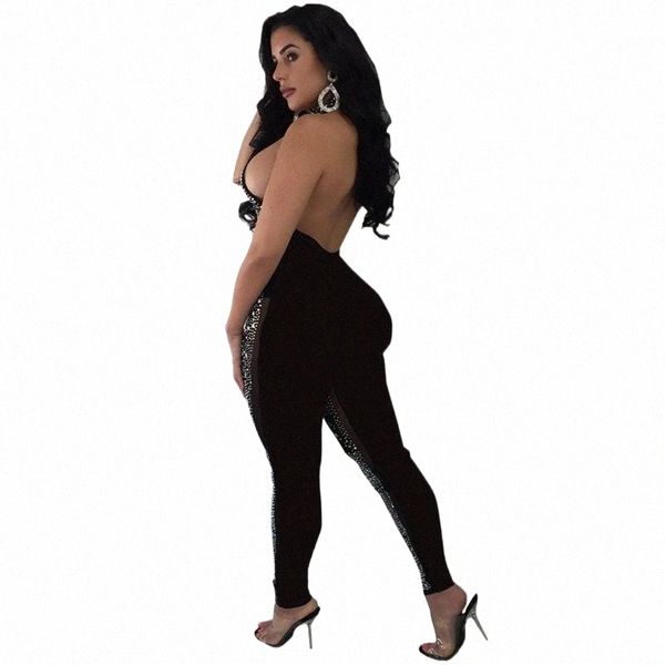 

women's jumpsuits & rompers women sequin rhinestone jumpsuit sequined sleeveless skinny body suit clubwear party one piece long romper, Black;white