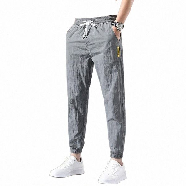 

men's pants fashion women casual capris trend versatile loose sports ice silk summer kpop thin leggings u7m8#, Black