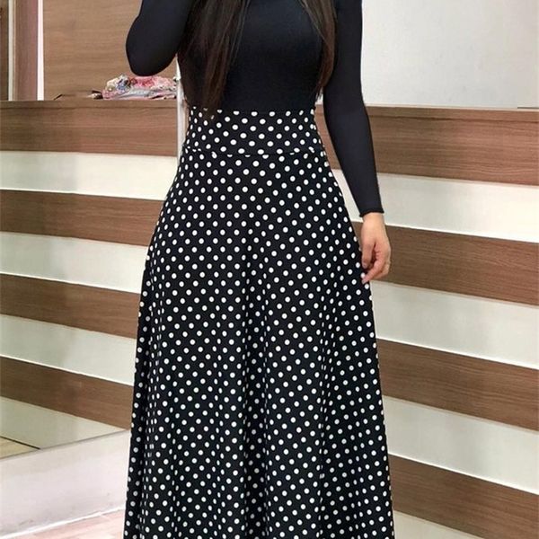 

party dresses dress women's autumn flower sewing long sleeve printed color matching casual elegant skirt xl 220916, White;black