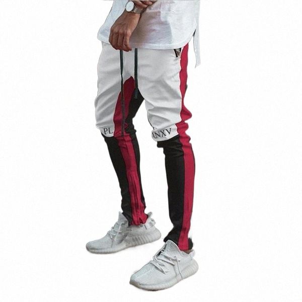 

men's pants sports stitching slim zipper casual cotton fitness1 a3jt#, Black