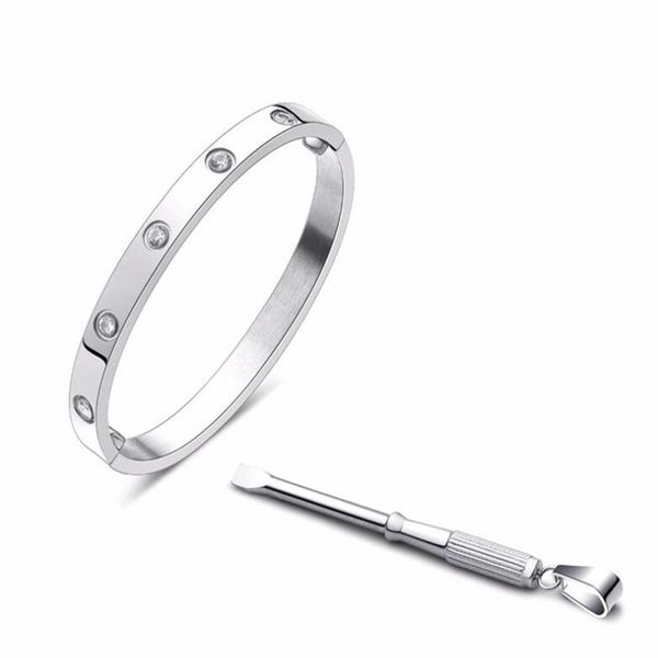 

titanium steel love bracelets silver rose gold bangles women men screw screwdriver bracelet couple jewelry with box set 288q, Black