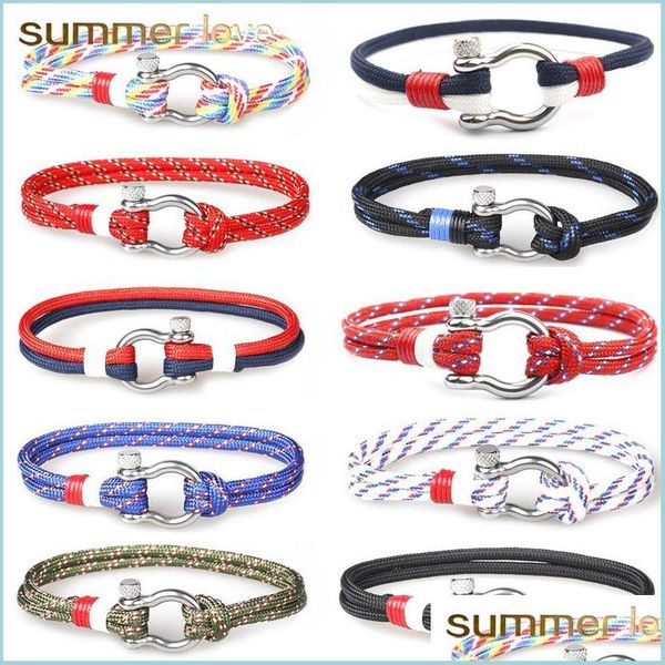 

charm bracelets fashion handmade rope charm bracelet for men women marine style double braided umbrella stainless steel buckles jewel dh1fe, Golden;silver
