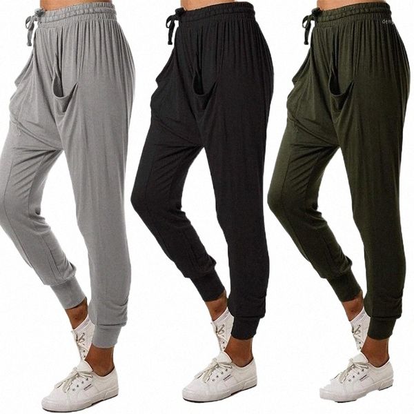

personality loose lounge pants elastic waist drawstring workout joggers cross-pants with pockets men's n0r7#, Black