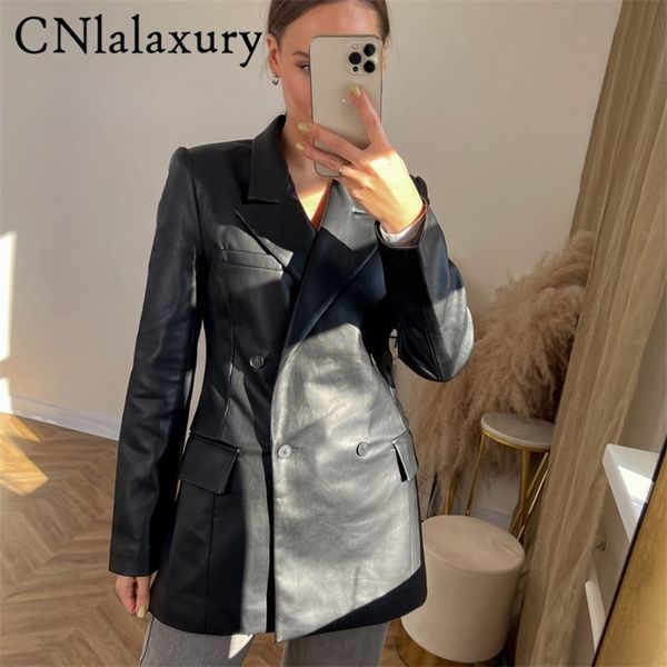 

women's leather faux autumn blazer jacket women spring pu single button coat fit waist motorcycle fashion jackets street outwear 220916, Black