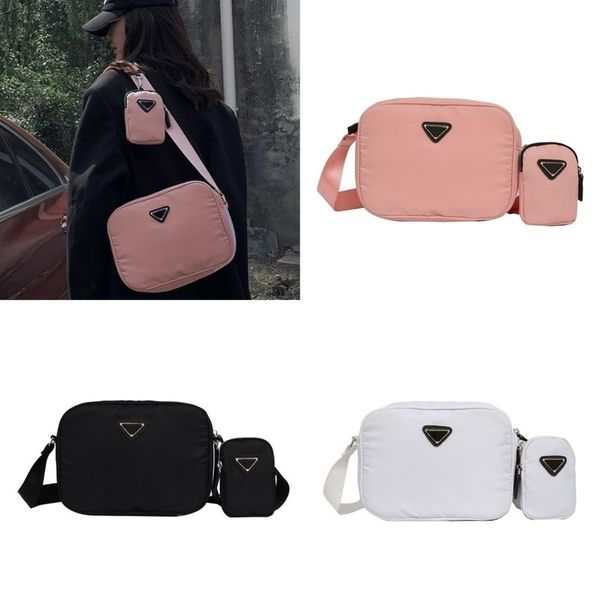 

p designers bag set 2 piece triangle label nylon messenger bags crossbody purse zipper wallet women girls fanny pack sports chest pack, Black