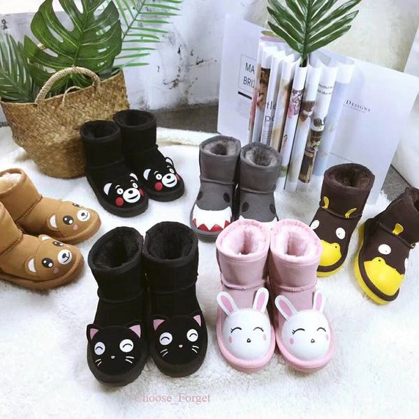 

snow boots girls boots winter shoes girl fur kids rubber children leather cotton shoes305k, Black