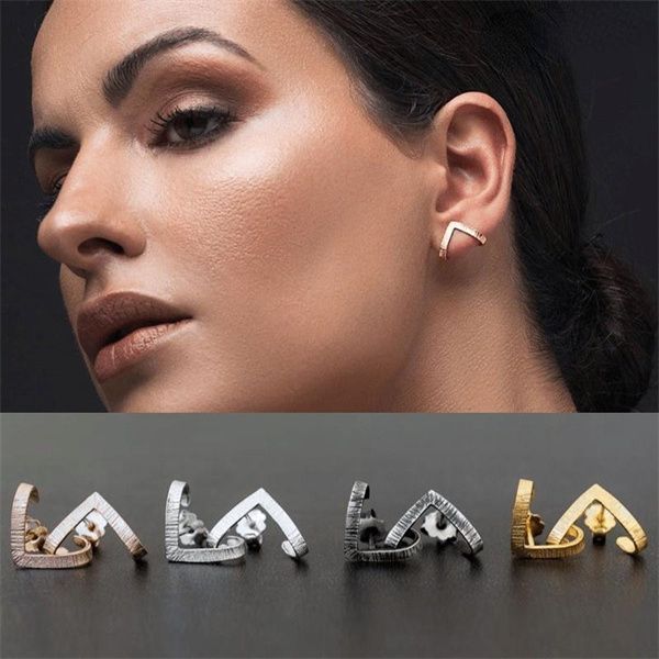 

european and american retro neutral triangle stud fashion geometric cold wind earrings ac107, Golden;silver