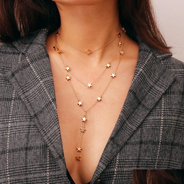 

pendant necklaces new fashion boho jewelry mti layer fivepointed star pendant choker necklace women charm statement drop deliver dh3nv, Silver