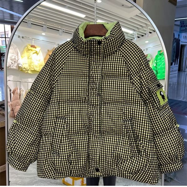 

women's down parkas korean fashion winter short lattice jacket women bread loose stand collar female down parkas 90 white duck down coa, Black