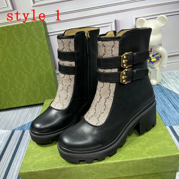 

fashion luxury designer ladies classic ankle boots printing leather metal button superstar womens winter mid heel short boot large size 35-4, Black