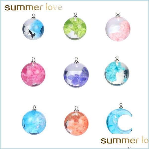 

charms new women nature blue sky white cloud moon pendant creative design ball shape resin transparent charm for necklace diy accesso dhacp, Bronze;silver