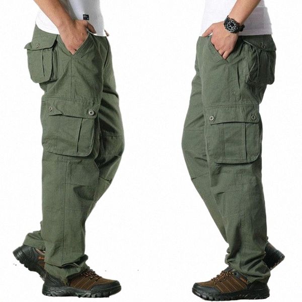 

men's pants men cargo multi pocket sports casual style fashion work loose cotton comfort m77k#, Black
