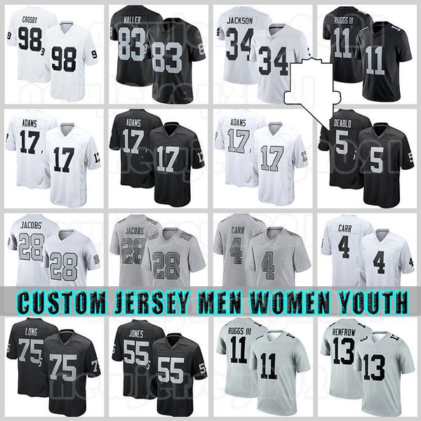 

83 darren waller football 98 maxx crosby jerseys 28 josh jacobs 17 davante adams derek carr hunter renfrow johnathan abram chandler jones de, Black;red