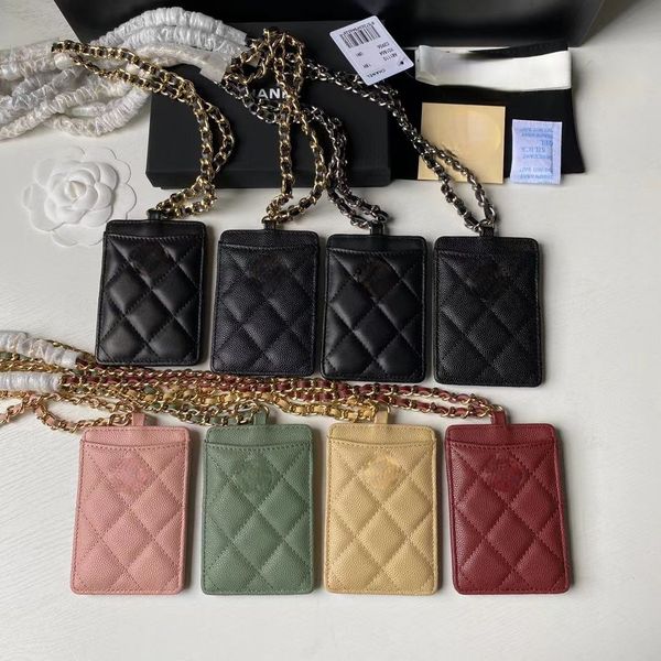 

cc luxury designer card holder mens wallets men women wallet quilted passcase 5a high version caviar camellia woven chain neck hanger card, Brown;gray