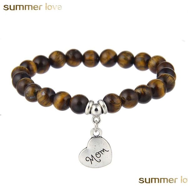 

beaded strands 8mm opal tiger eye agate beads natural stone beaded bracelet for women heart alloy mom charm elastic fashion jewelry dhwov, Black