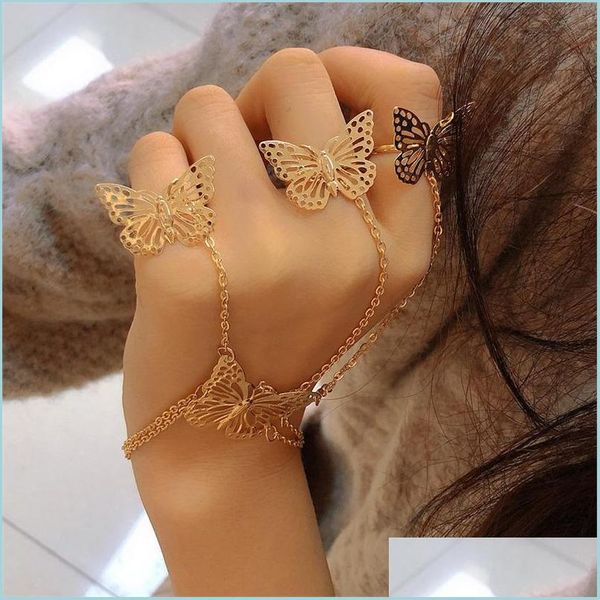 

charm bracelets hollow butterfly finger bracelet ins style ring one chain fashion jewelry women girl accessories c3 drop delivery 202 dhavr, Golden;silver