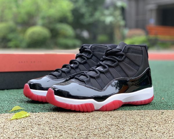 

jumpman 11 bred high black red basketball shoes real carbon fiber 11s trainer sports stylist fashion sneakers with box