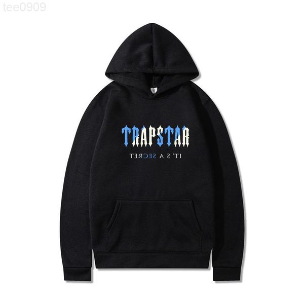 

2022 new trapstar letter printed men's and women's sportswear fleece loose hooded sweater, Black