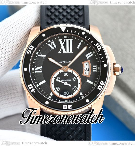 

twf calibre dive cal.1904-ps automatic mens watch 42mm w7100052 big date black dial rose gold case rubber strap gents new watches timezonewa, Slivery;brown