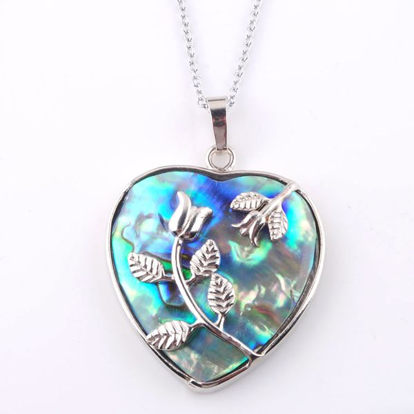 

new zealand abalone shell pendant necklace pearl fashion alloy heart women girls colourful shell necklaces n3645, Silver