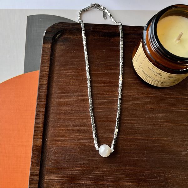 

necklace luxury designer pearl necklaces pendant choker pendant chain women gold plated stainless steel letter statement jewelry accessories, Silver