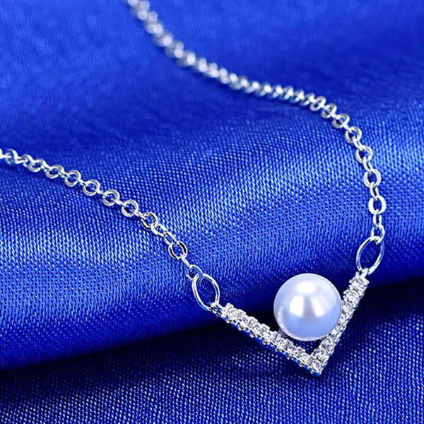 

v pendant necklace s925 silver plated white pearl engagement wedding jewelry