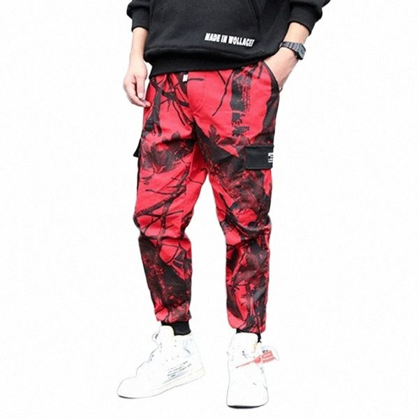 

men's pants camouflage spring autumn high street joggers sweatpants men streetwear fashion camo loose cargo w54s#, Black