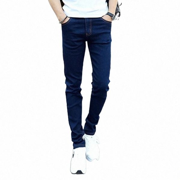 

men's jeans 2021 mens fashion men casual slim straight high elasticity feet loose waist long trousers h0uk#, Blue