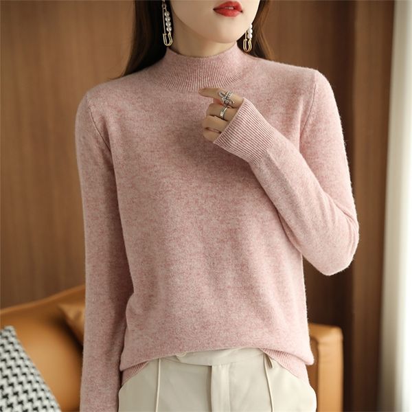 

women s sweaters 21 autumn winter half turtleneck sweater large size loose basic pure color wild knitted bottoming shirt soft stretch 220916, White;black