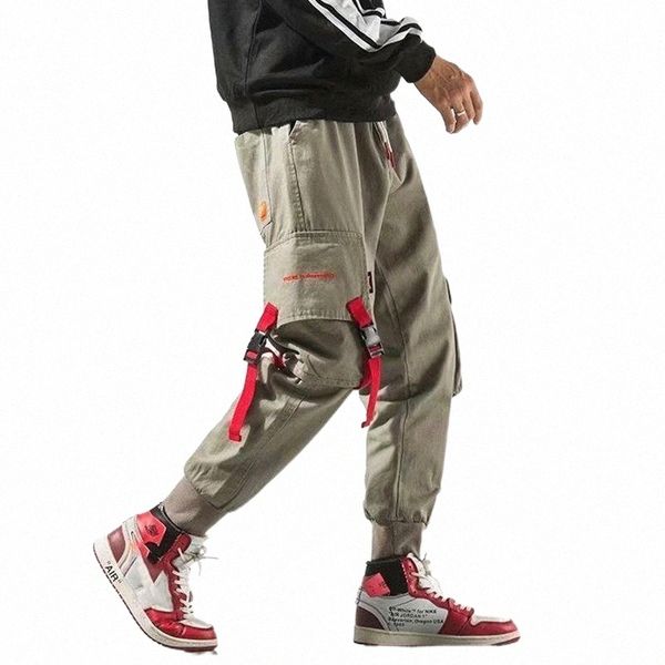 

men's pants men side pockets cargo harem male tatical joggers trousers fashion streetwear loose sweatpants hip hop casual1 f2mn#, Black