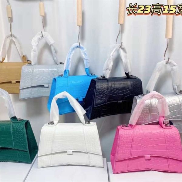 

2022designer hourglass handle hand bag crocodile embossed pu leather handbag croc print multi color black white green blue crossbody