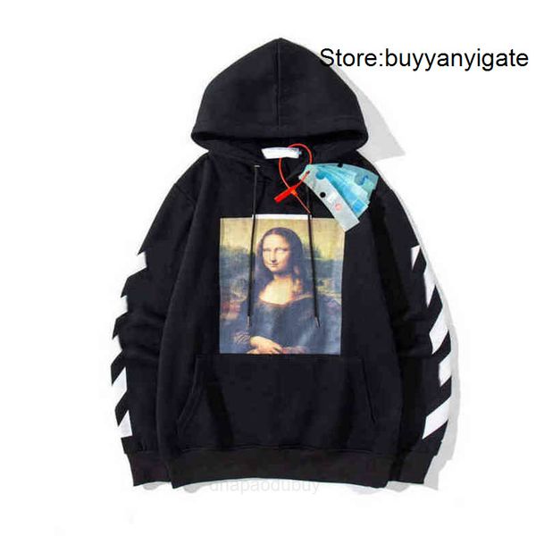 

classic mens loose offs sweatshirts fashion brand hoodie designers luxury pullover back oil paint arrow x men women t shirt ow rves, Black