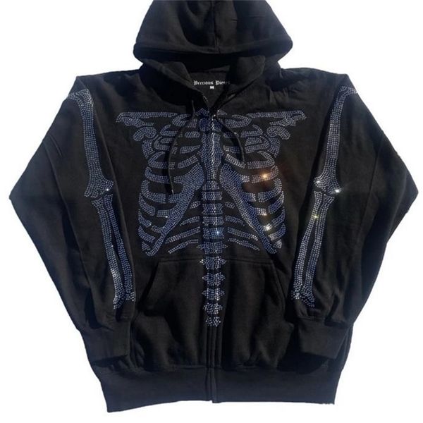 

women's hoodies sweatshirts skull head hoodie women's sweatshirt loose hooded jacket pattern zipper autumn casual jacket women&#03, Black