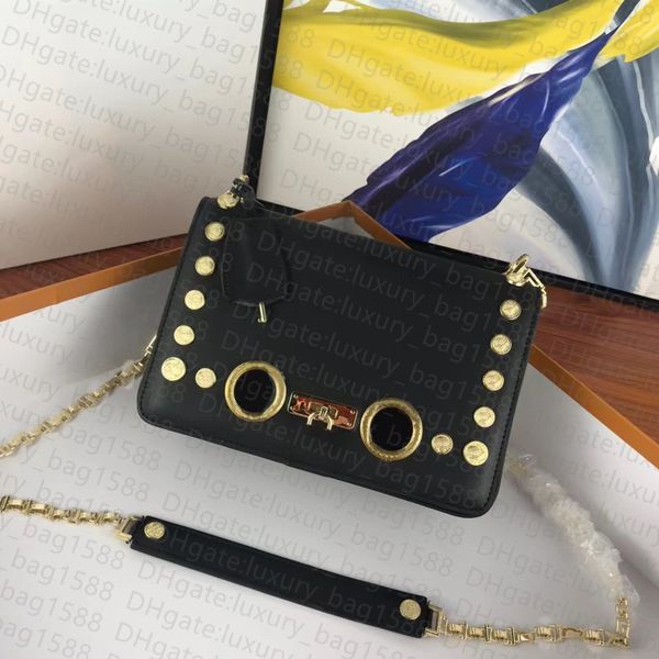 

7a woman bag single shoulder bag rivet design crossbody chain bag import head layer cowhide fashion clamshell with lock medusa metal logo de