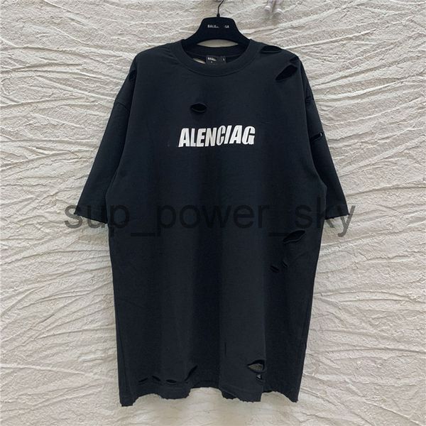 

mens t-shirts 2022 summer new designer tee balencaigass broken hole burst letter net red same womens short sleeve t-shirt, White;black