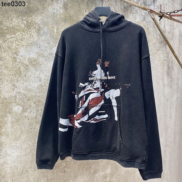 

men's hoodies sweatshirts chaopai aristocratic portrait limited present fabric washing old hoodie, Black