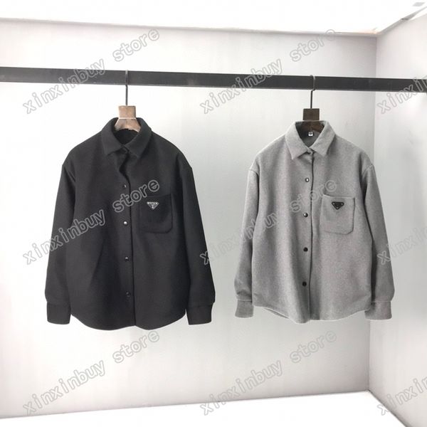 

xinxinbuy men designer coats jacket metal triangle label letter print paris long sleeve women black khaki white m-2xl, Black;brown
