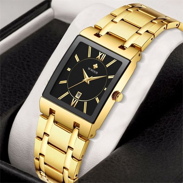 

wristwatches masculino wwoor gold watch men square mens es brand luxury golden quartz stainless steel waterproof wrist 220916, Slivery;brown