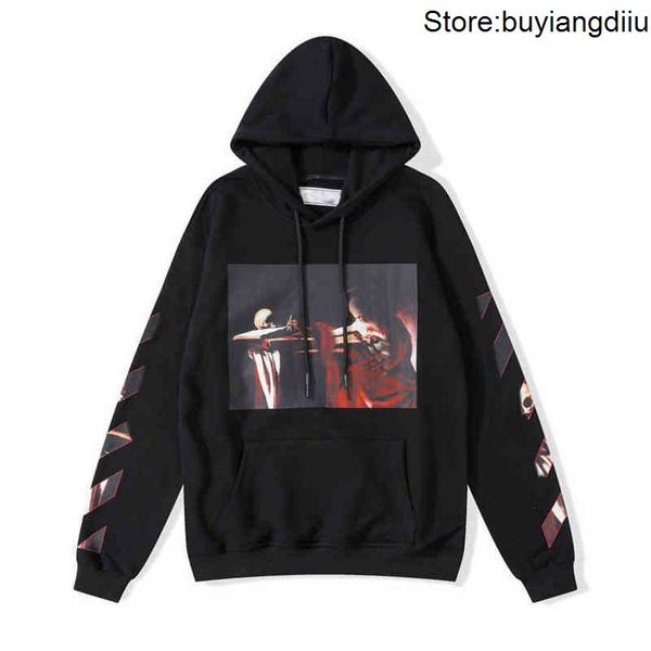 

mens classic loose offs hoodies fashion sweatshirts zipper hoodie cotton pullover long sleeved back oil paint arrow x men women galw, Black